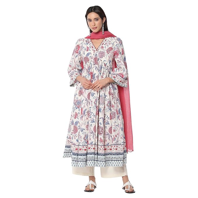 BIBA Women's Cotton Printed Straight Kurta Set
